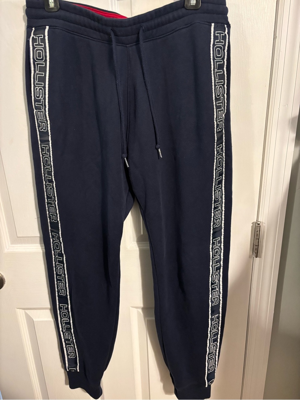 😍Hollister Men's Navy Logo-Trim Jogger Pants Size Large